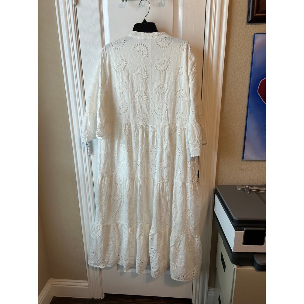 White Eyelet Cotton Dress Lined XXL - Picture 2 of 5